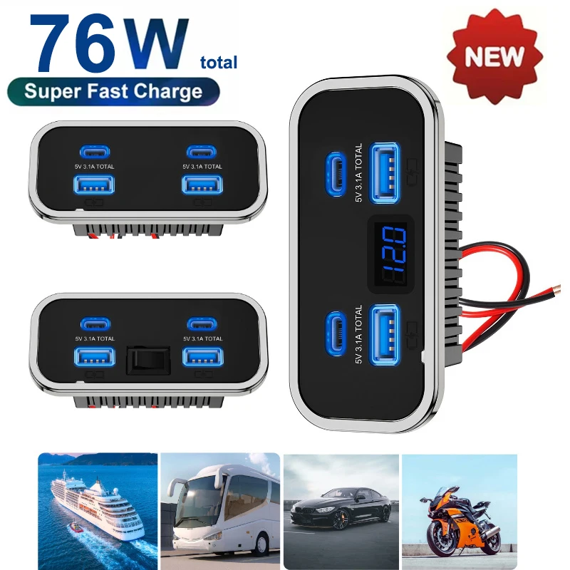 12V-24V 4 Ports Dual USB PD3.0 – Car Accessories Thailand Bewertung und Preis