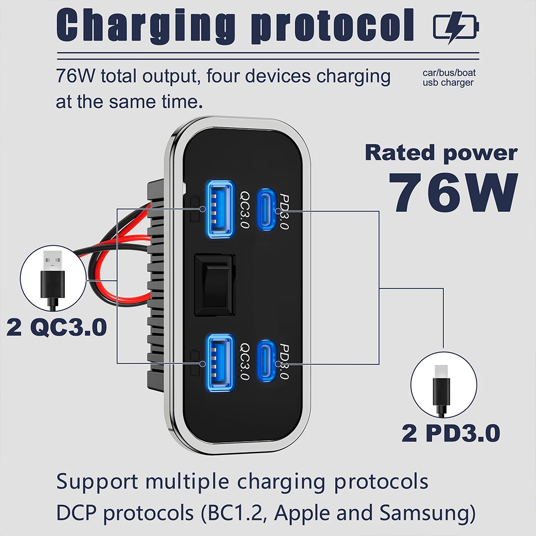 12V-24V 4 Ports Dual USB PD3.0 – Car Accessories Thailand Bewertung und Preis